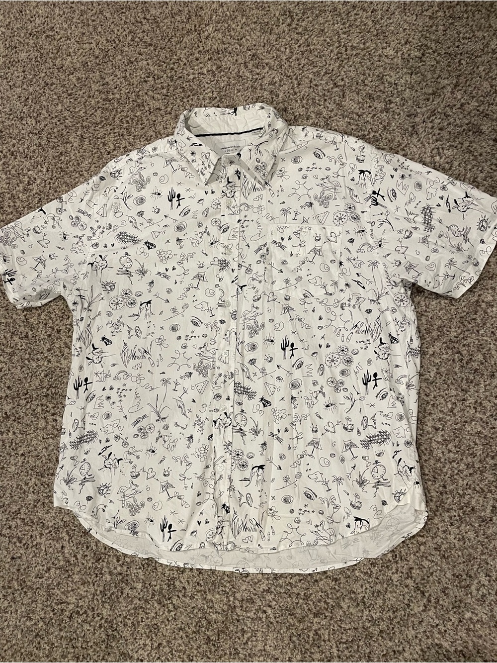 Paper Denim & Cloth White Short-Sleeve Button-Up with Black Sketch Print